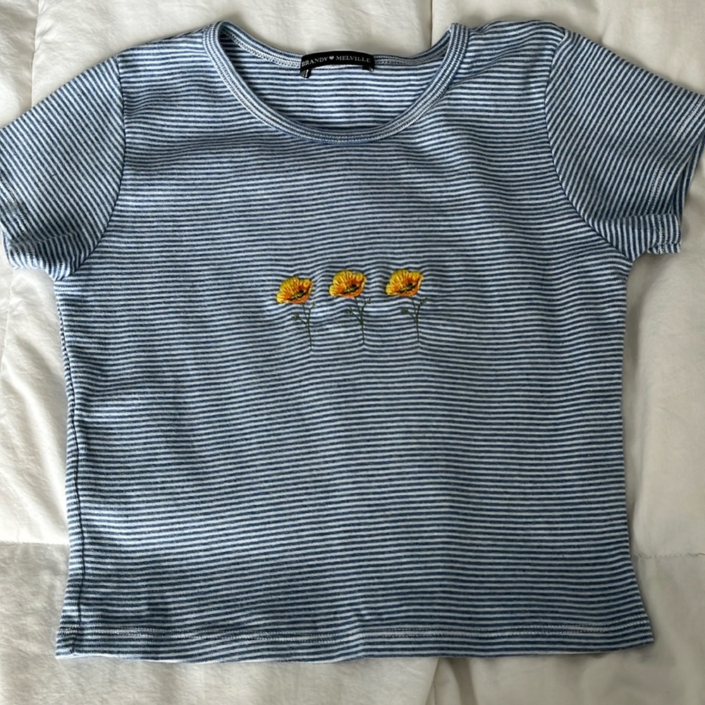 Women’s Brandy Melville Blue and white striped Cotton Tee, size unknown
